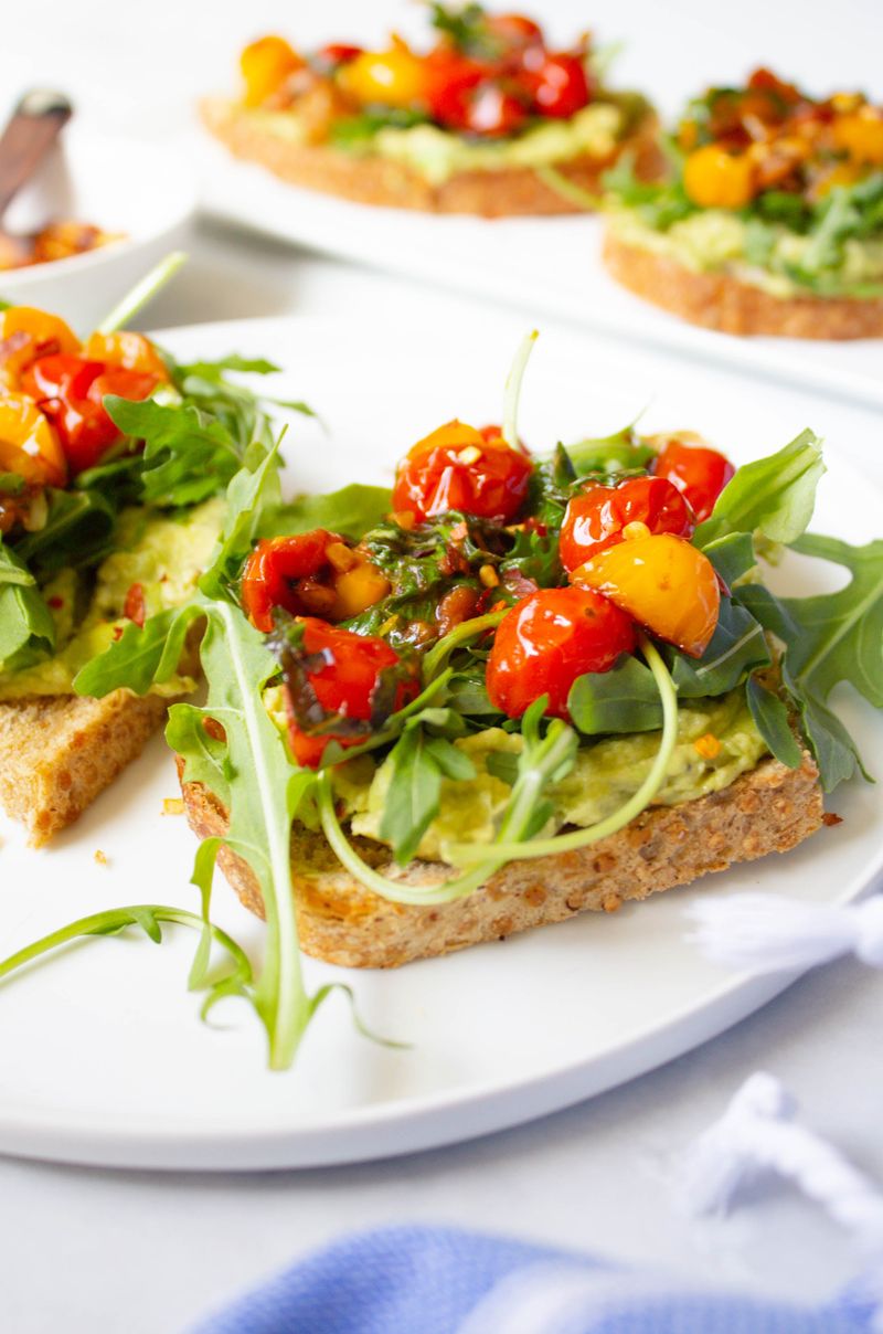 Hummus Toast With Roasted Cherry Tomatoes