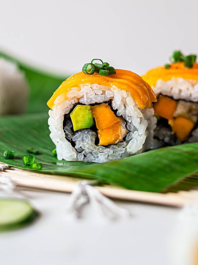Vegan Sushi Rolls with Avocado and Mango