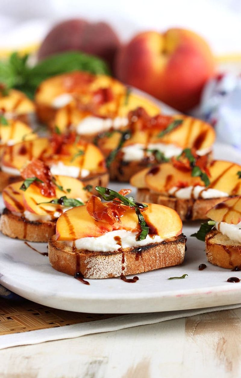 Grilled Peach Crostini with Ricotta and Honey