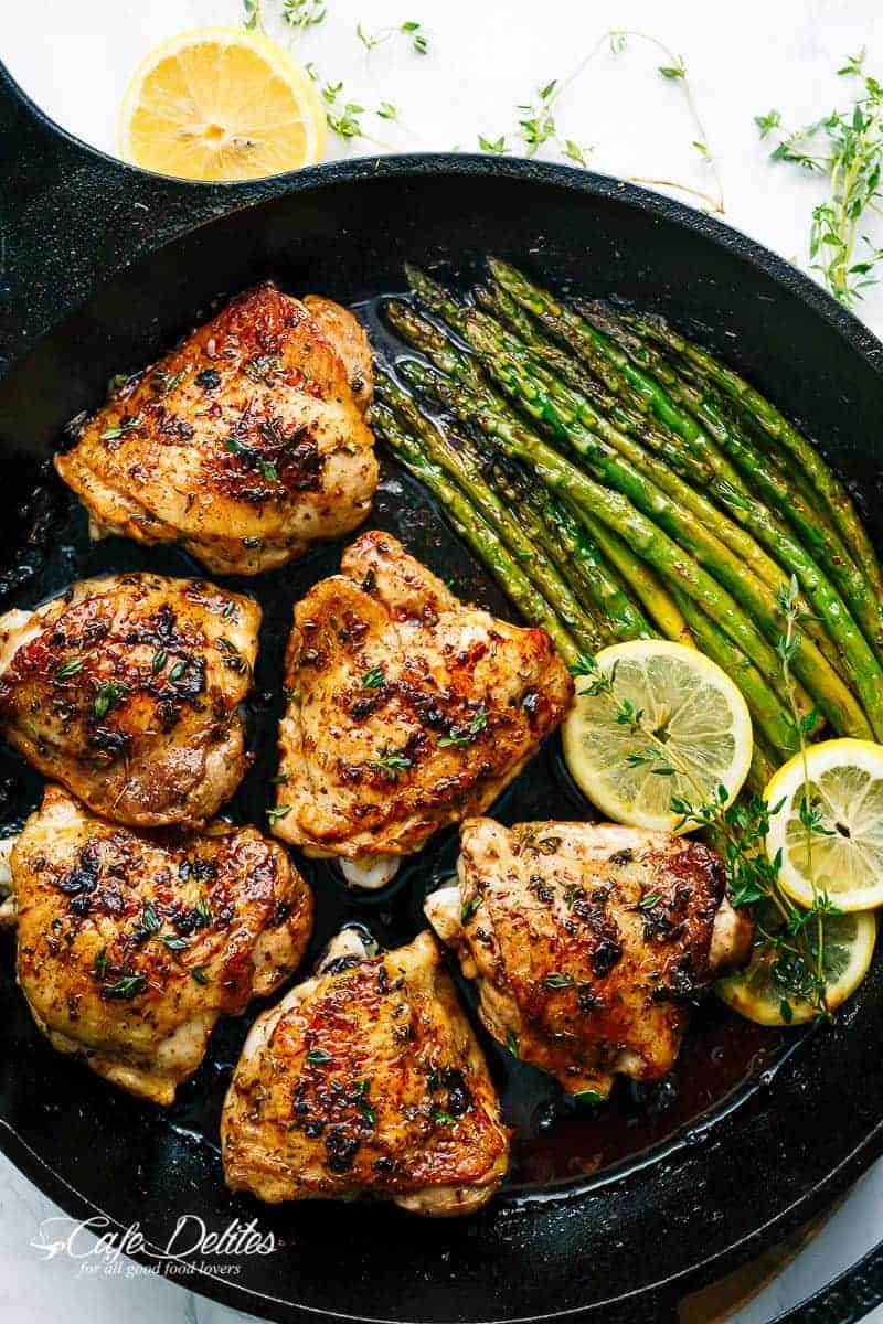 One-Pan Lemon Butter Chicken Thighs with Asparagus