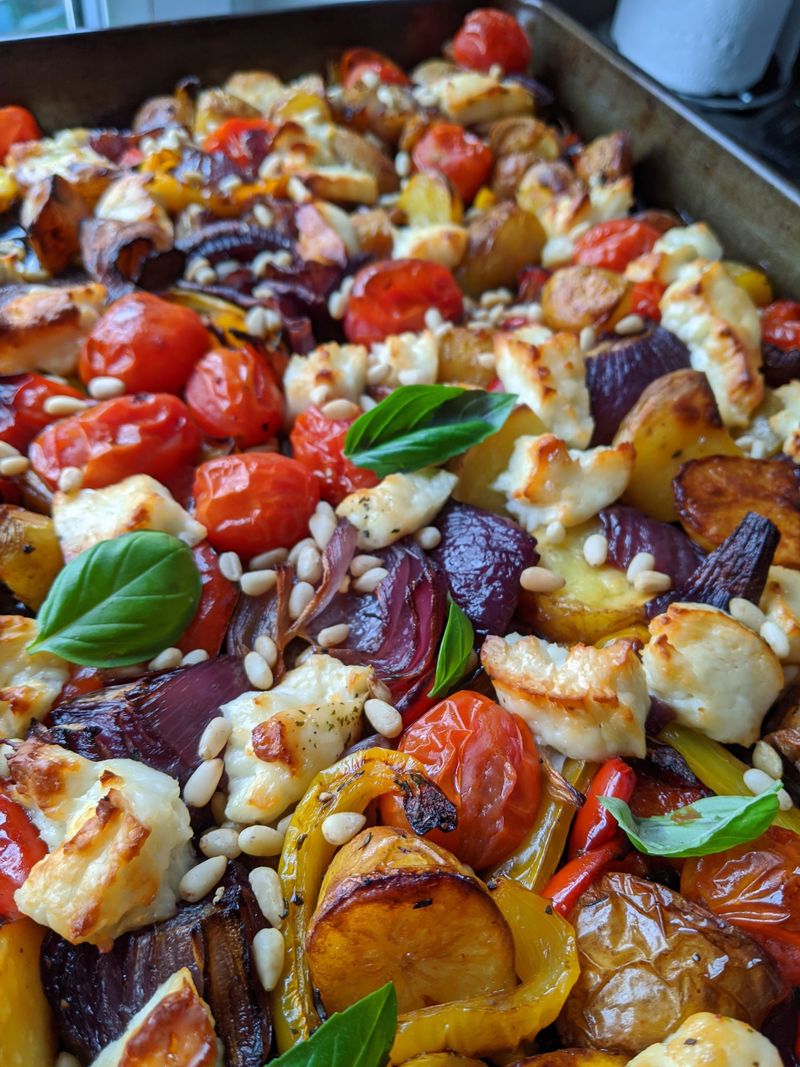 Halloumi and Roasted Tomato Tray Bake