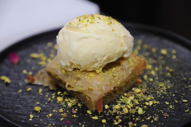 Warm Baklava with Cold Vanilla Ice Cream