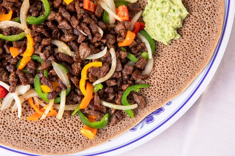 Injera with Tibs from Lalibela, Ethiopia