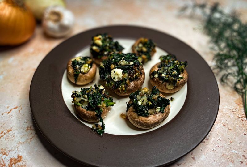 Dill and Feta Stuffed Mushrooms