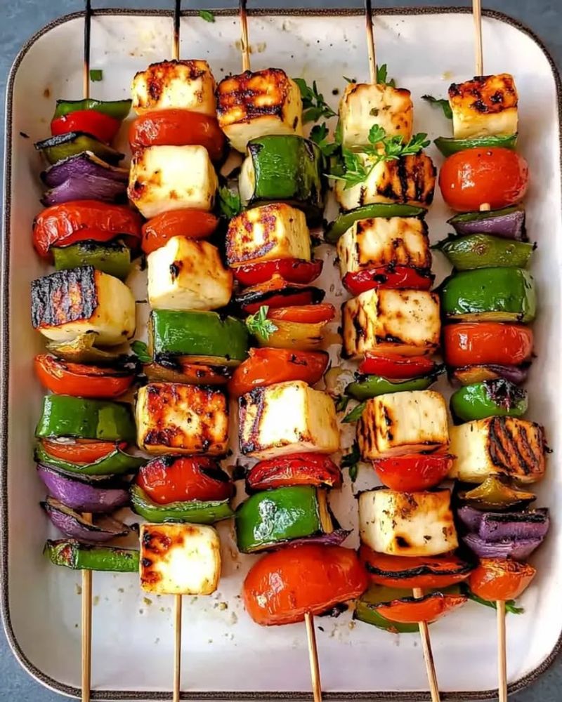 Grilled Halloumi and Veggie Skewers