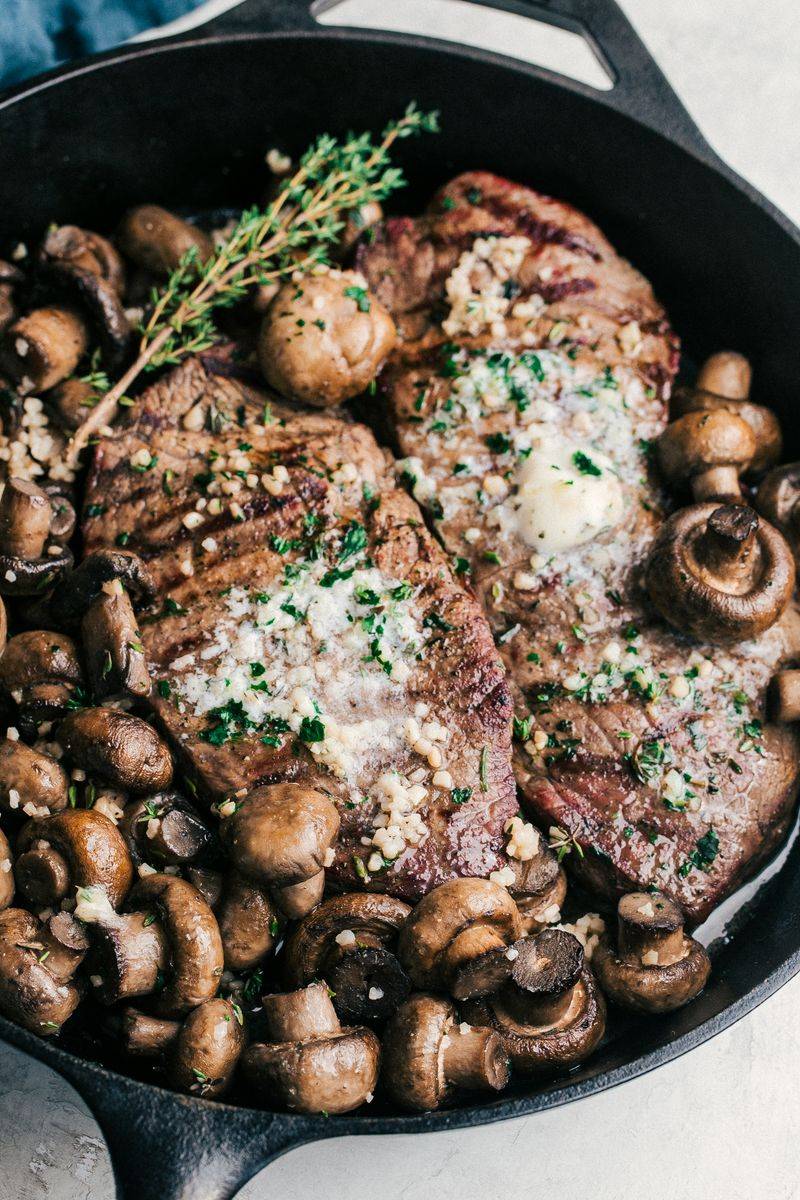 Garlic Butter Mushrooms on Steak