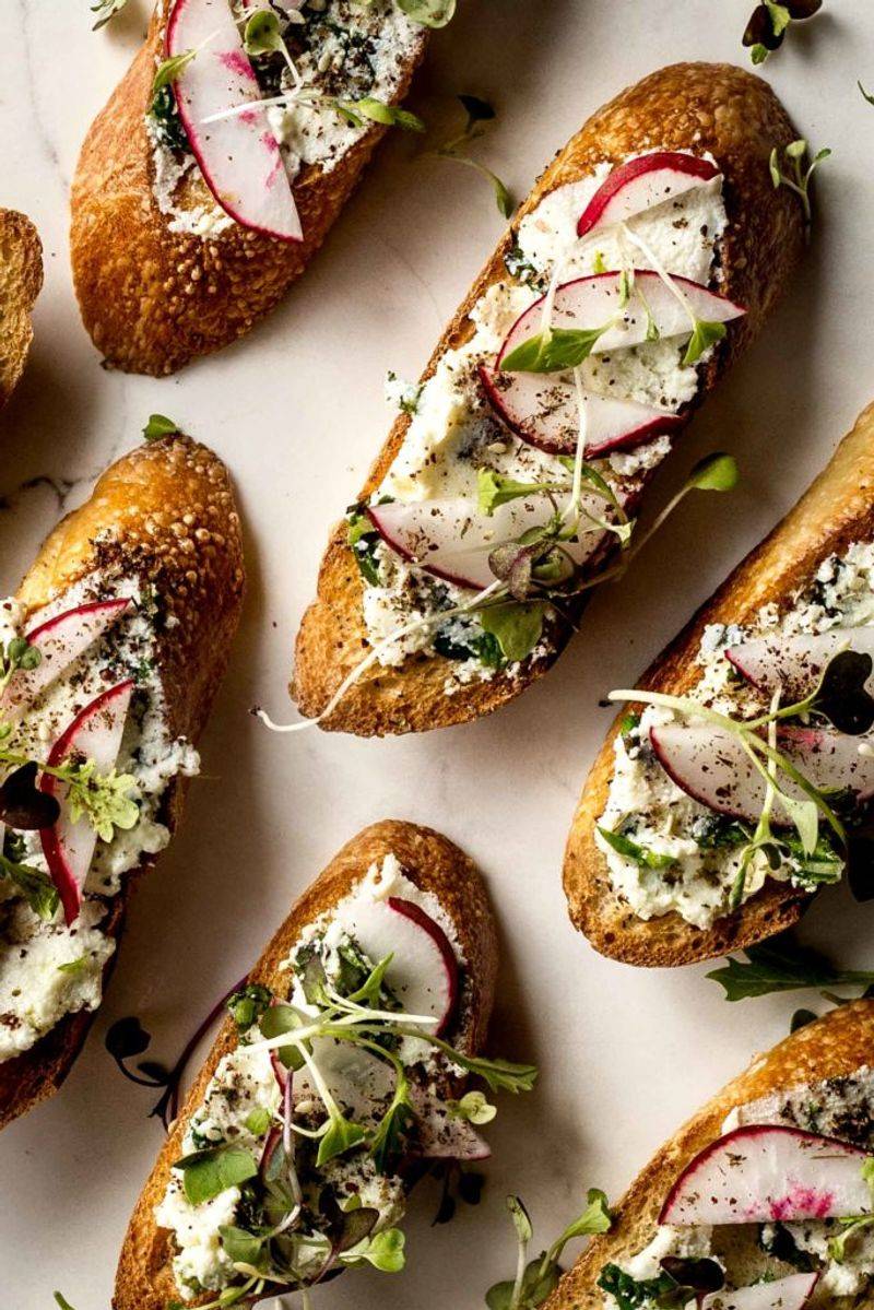 Radish and Cream Cheese Crostini