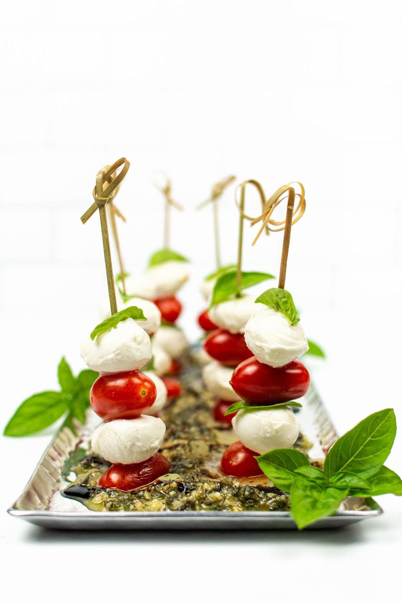 Caprese Skewers with Pesto Dip