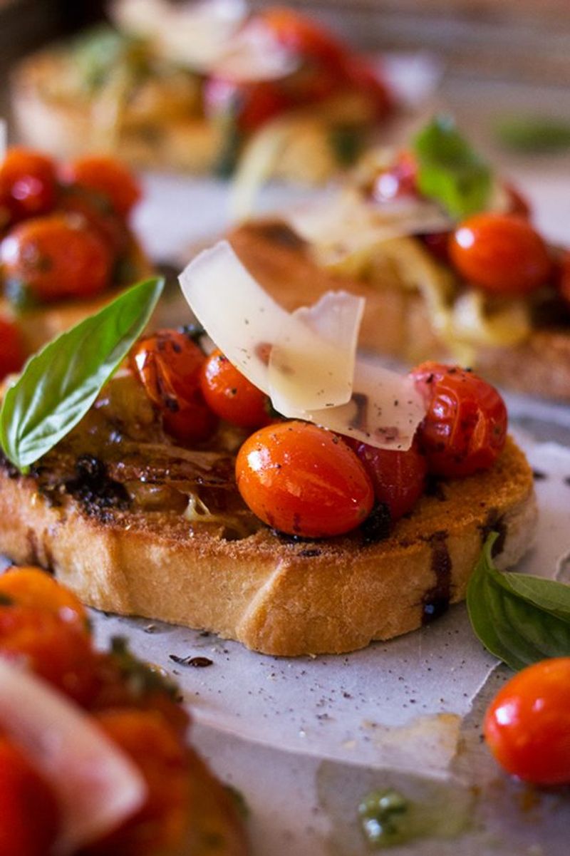 Roasted Onion and Tomato Bruschetta