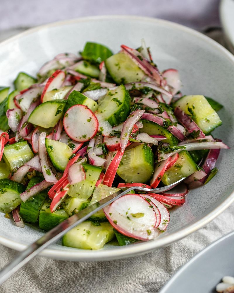 Radish and Cucumber Salad with Rice Vinegar Dressing