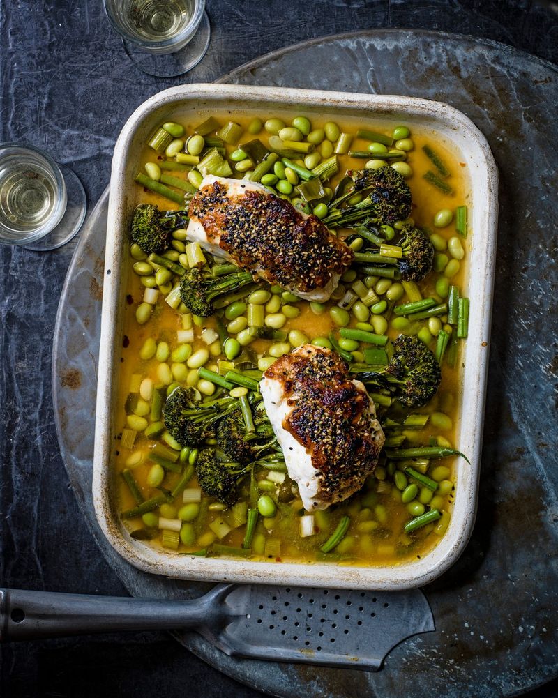 Miso Butter Cod with Edamame and Brown Rice