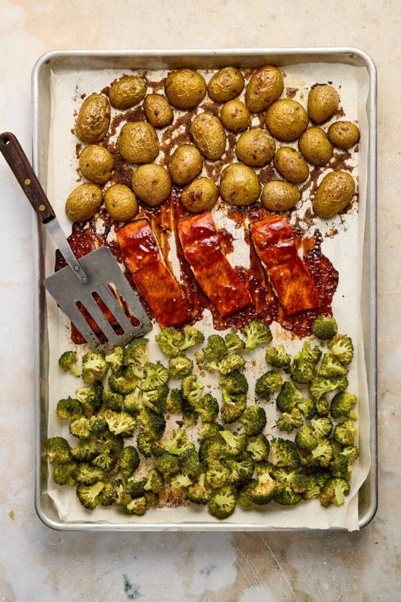Honey Garlic Salmon with Broccoli and Baby Potatoes