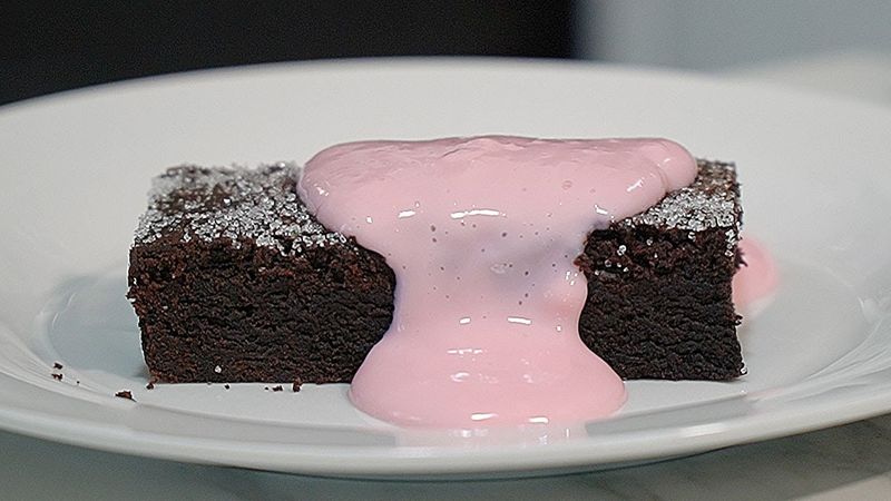 Chocolate Concrete with Pink Custard
