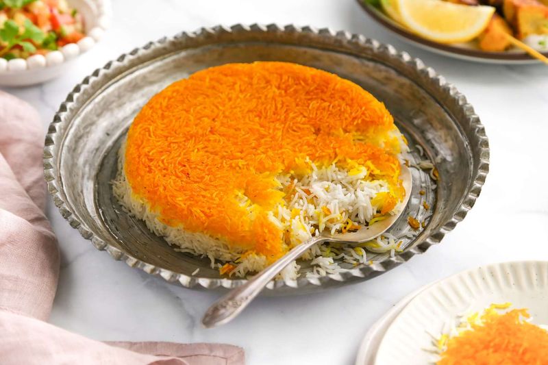 Iranian Saffron Rice (Tahdig) with Bloomed Saffron