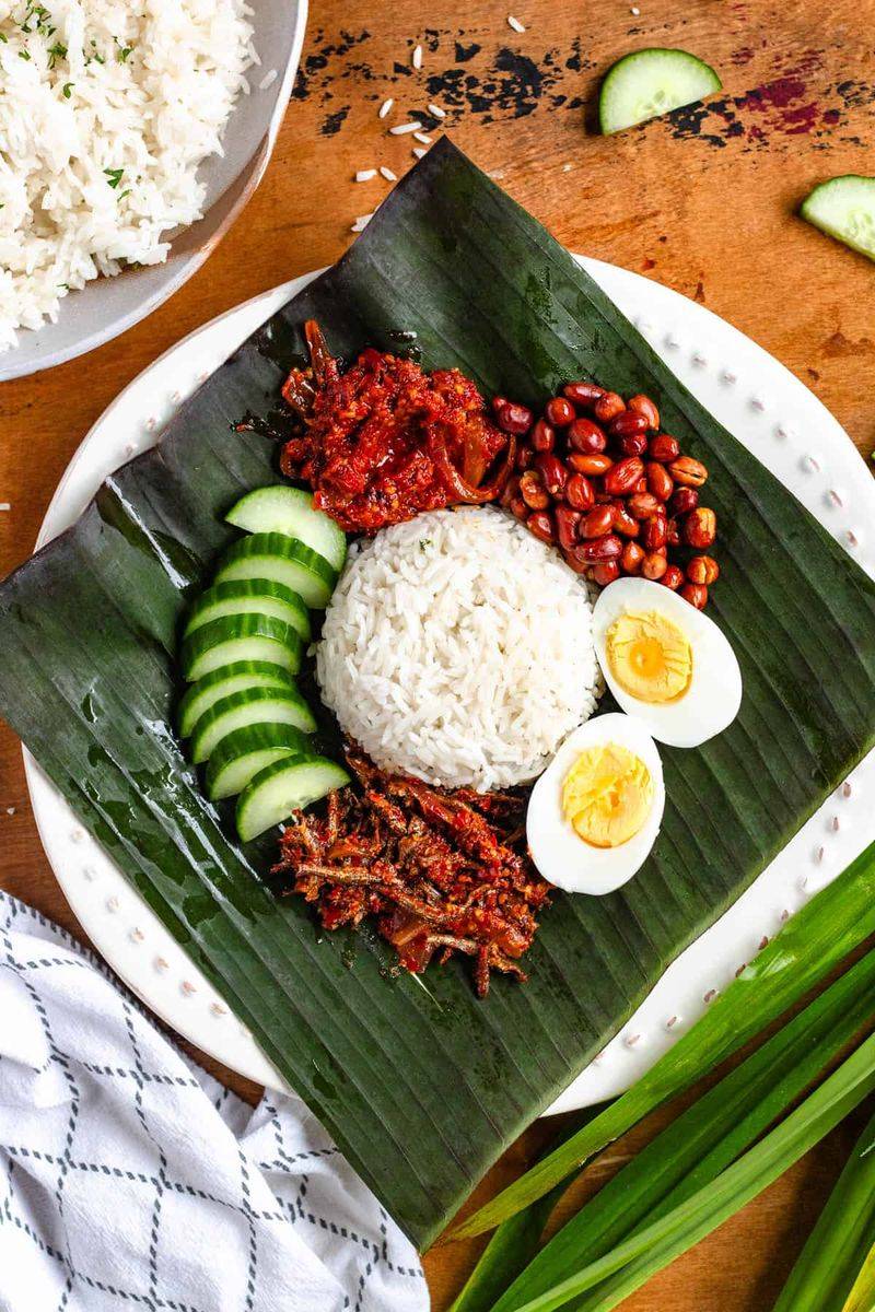Malaysian Nasi Lemak with Toasted Coconut Sambal