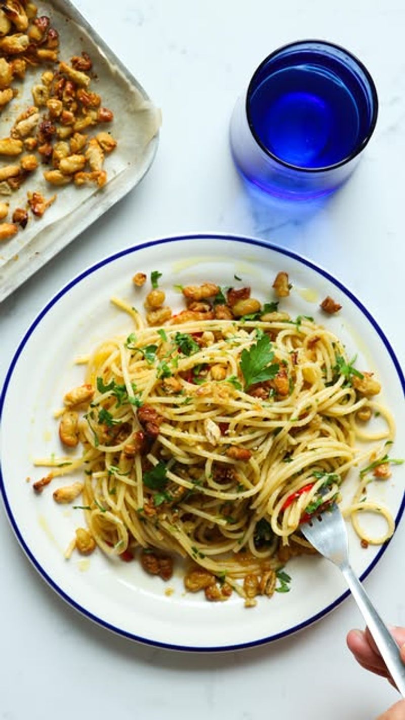 Spaghetti Aglio e Olio with Roasted Chickpeas