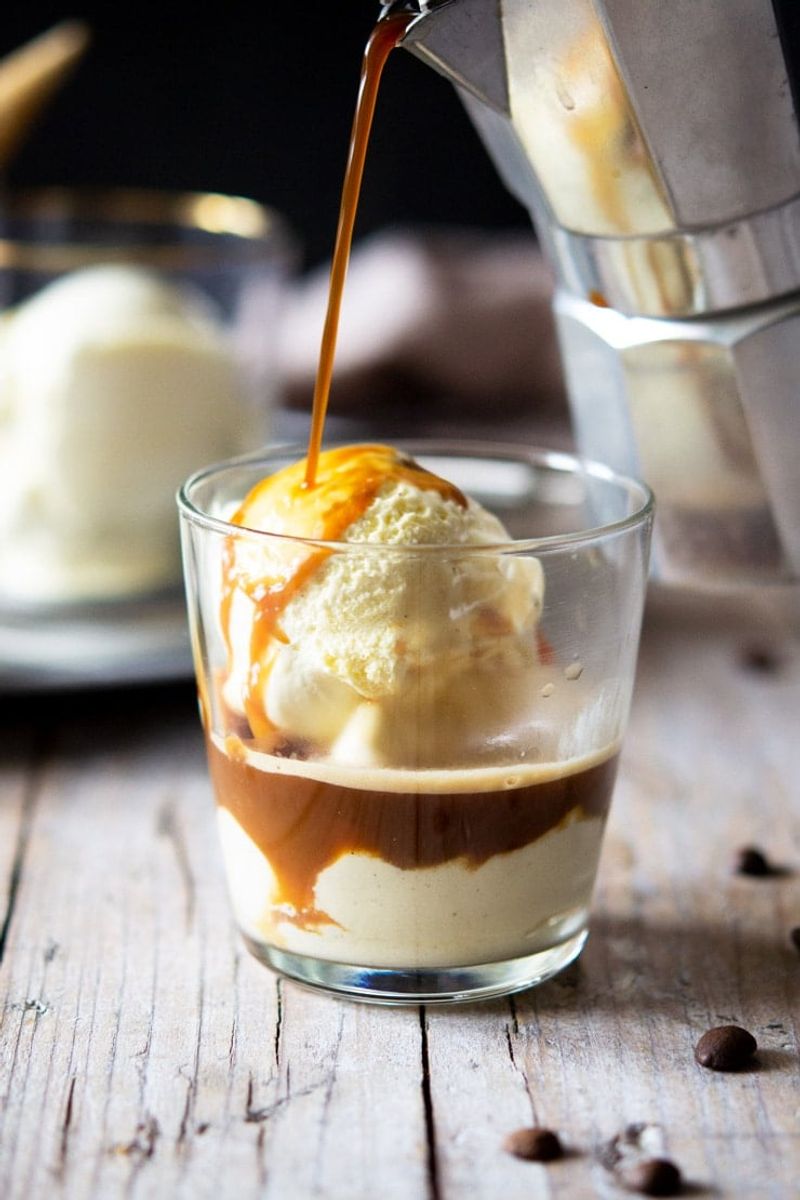 Hot Espresso Poured Over Cold Ice Cream (Affogato)