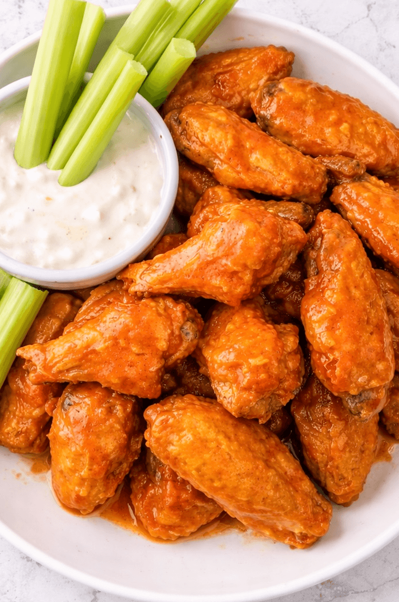 Spicy Hot Wings with Cold Blue Cheese Dip