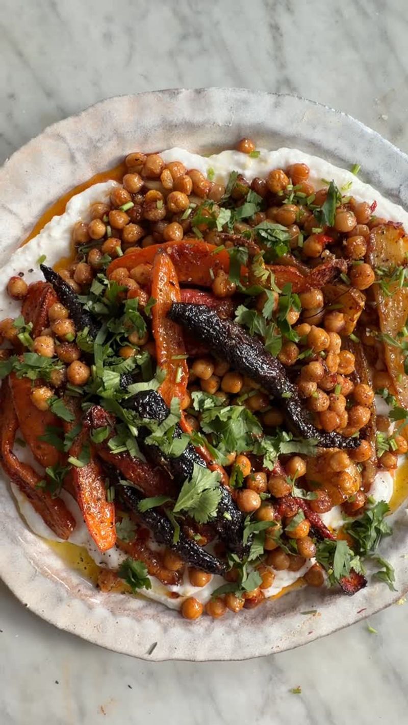 Roasted Carrot and Chickpea Salad with Harissa